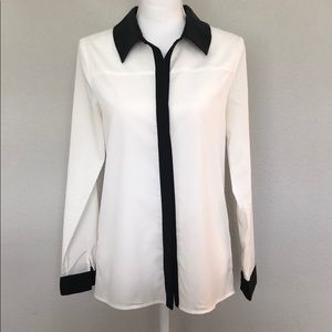 Saks Black Label Womens Faux Leather Collar Blouse